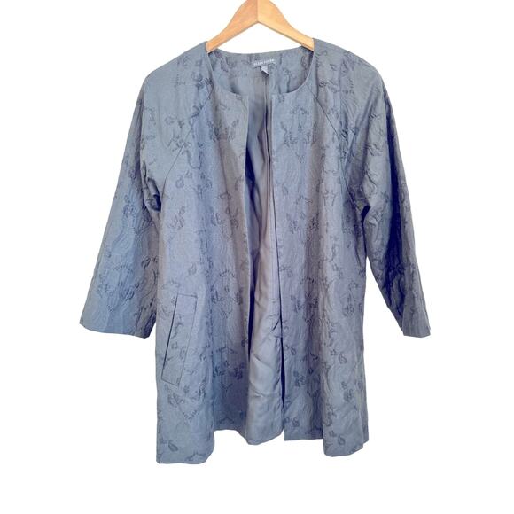 Eileen Fisher Shimmer Jacquard Long Open Front Jacket in Black Size M - Picture 7 of 13